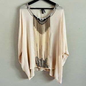 Guess by Marciano Bohemian Tunic Top w/ Metal Beading Details & Dolman Sleeves